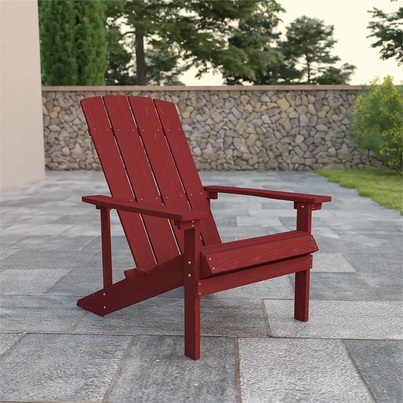 Pemberly Row Farmhouse Faux Wood Adirondack Chair In Red Finish