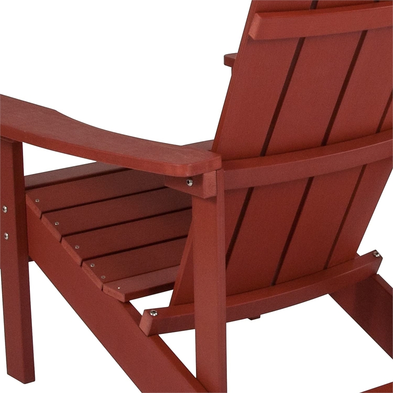 Pemberly Row Farmhouse Faux Wood Adirondack Chair In Red Finish