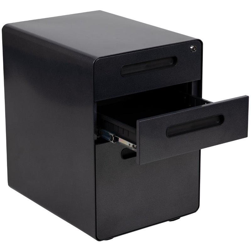 Pemberly Row Contemporary 3 Drawer Modern Mobile File Cabinet in Black