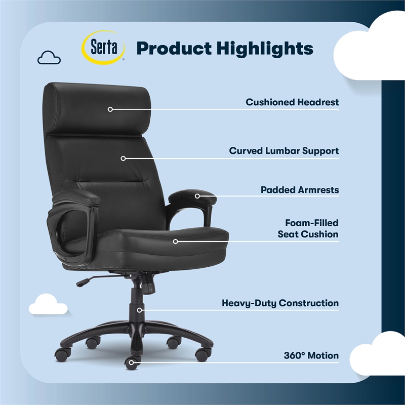 Pemberly Row Executive Big & Tall Ergonomic Office Chair Bonded Leather Black