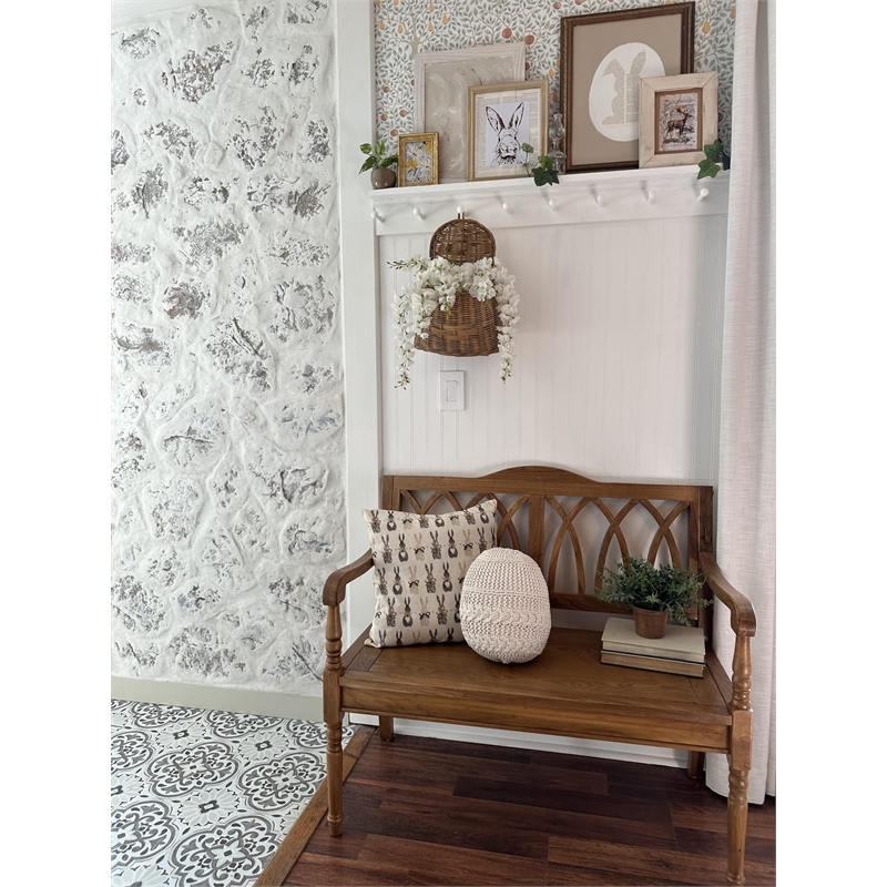 Pemberly Row Modern / Contemporary Pine Wood Bench in Oak Finish
