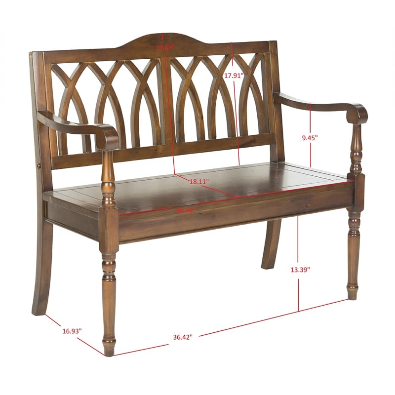 Pemberly Row Modern / Contemporary Pine Bench in Dark Walnut