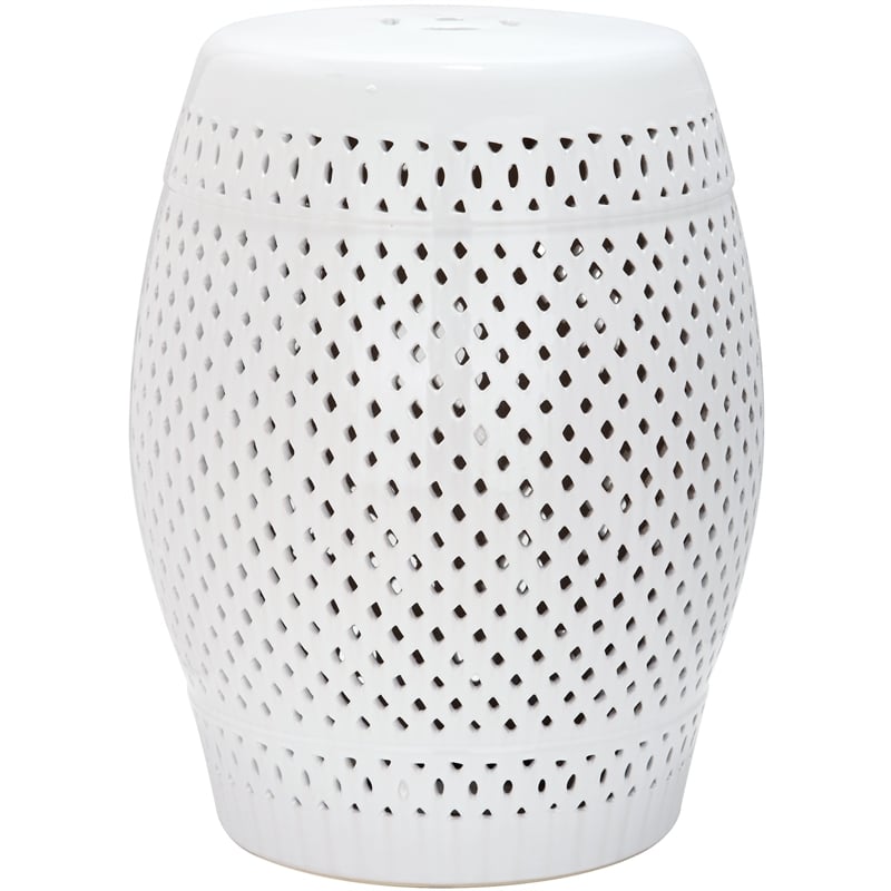 Pemberly Row Contemporary Ceramic Garden Stool in White Finish