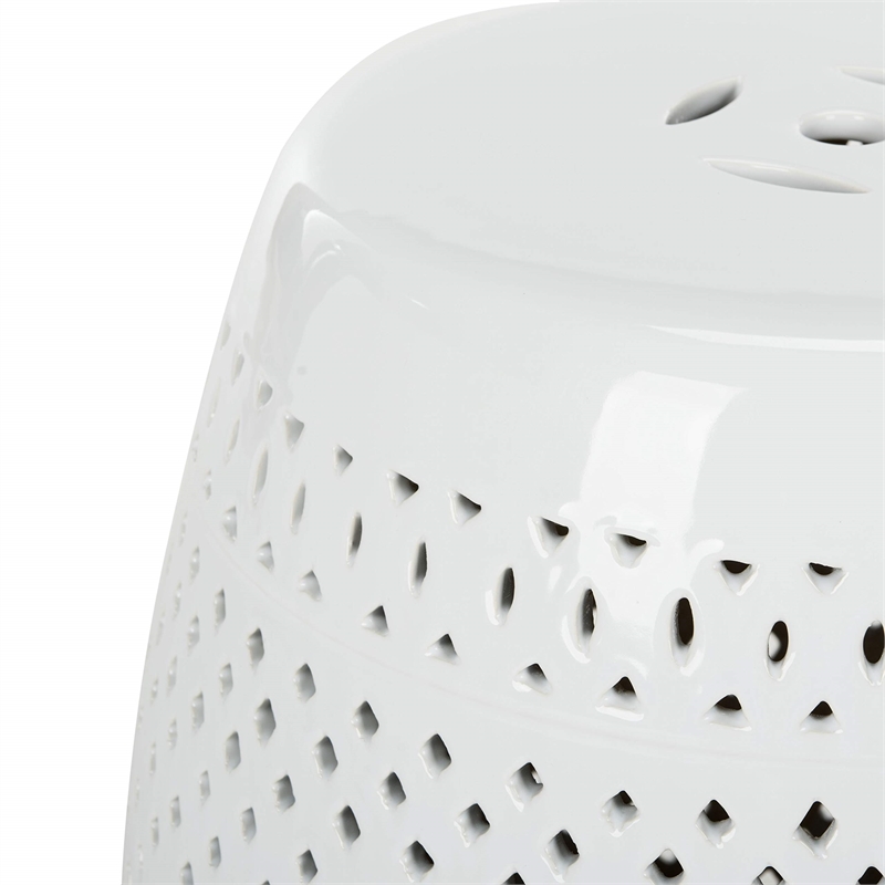 Pemberly Row Contemporary Ceramic Garden Stool in White Finish