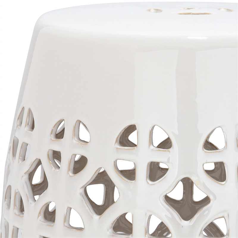 Pemberly Row Contemporary Ceramic Garden Stool in Cream Finish