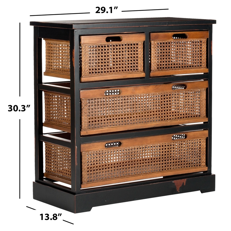 Pemberly Row Contemporary Pine 4 Drawer Storage Unit in Black
