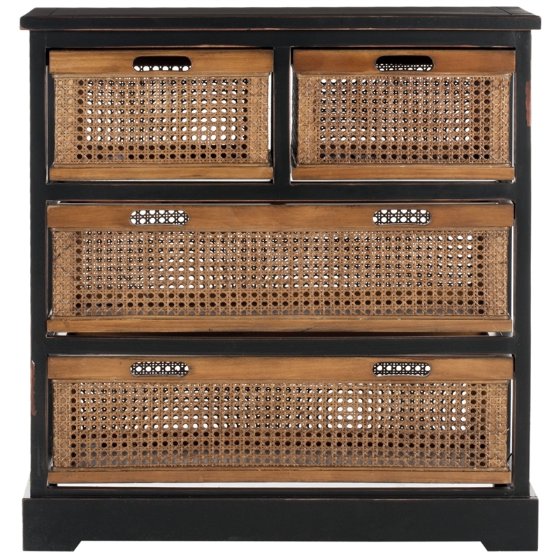 Pemberly Row Contemporary Pine 4 Drawer Storage Unit in Black