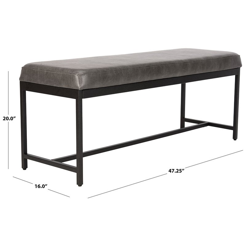 Pemberly Row Contemporary Faux Leather Bench in Gray and Black