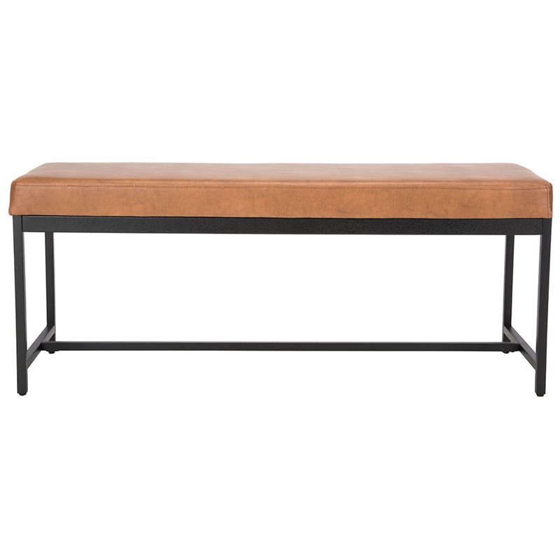 Pemberly Row Contemporary Faux Leather Bench in Brown and Black