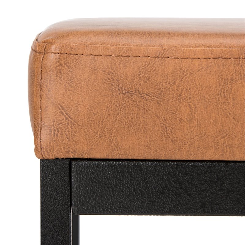 Pemberly Row Contemporary Faux Leather Bench in Brown and Black