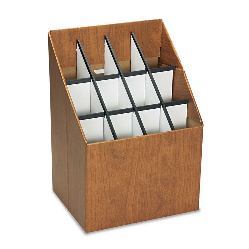 Pemberly Row 12 Compartment Upright Corrugate Fiberboard Roll Files in Walnut