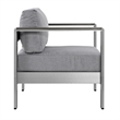 Pemberly Row Fabric and Aluminum Outdoor Patio Armchair in Silver/Gray