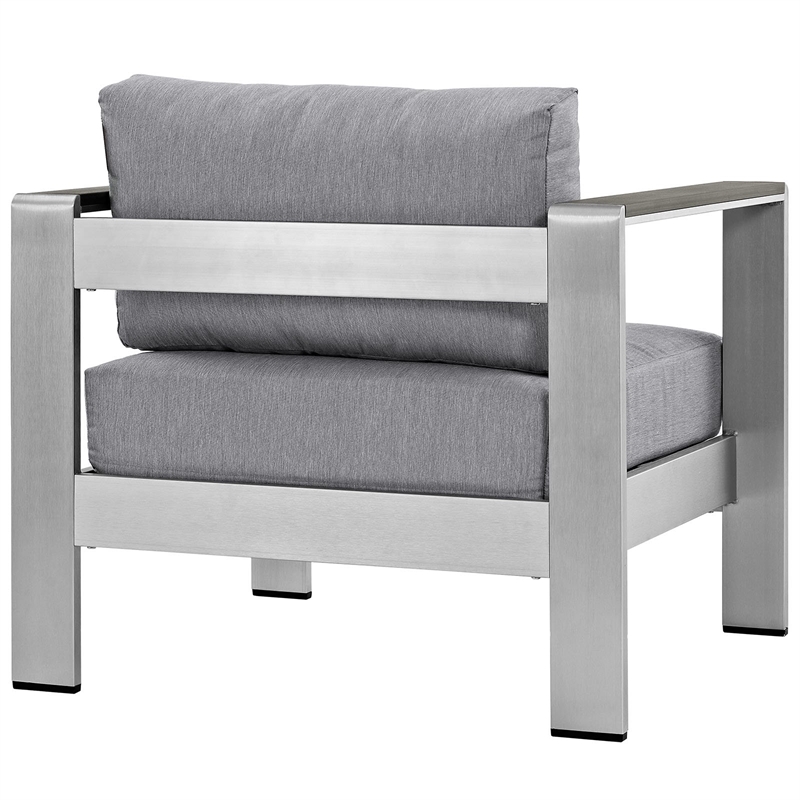 Pemberly Row Fabric and Aluminum Outdoor Patio Armchair in Silver/Gray