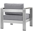 Pemberly Row Fabric and Aluminum Outdoor Patio Armchair in Silver/Gray