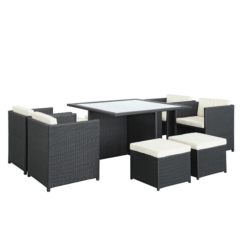 Pemberly Row 9-Piece Aluminum and Rattan Patio Dining Set in Espresso/White