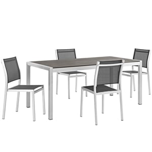 Pemberly Row 5-Piece Outdoor Patio Aluminum Dining Set in Silver/Black