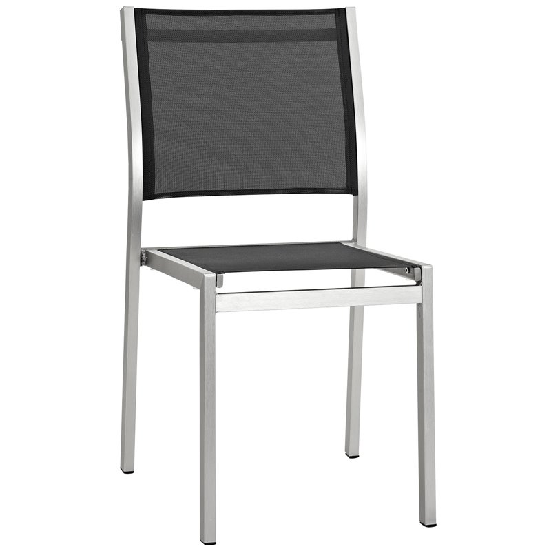 Pemberly Row 7-Piece Outdoor Patio Wood and Aluminum Dining Set in Silver/Black