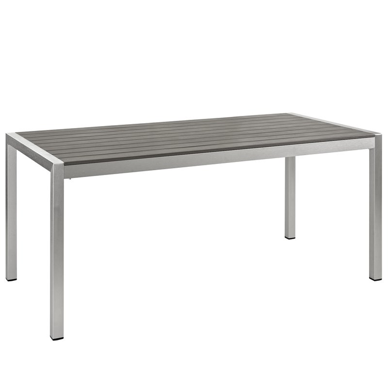 Pemberly Row 7-Piece Outdoor Patio Wood and Aluminum Dining Set in Silver/Black