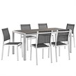 Pemberly Row 7-Piece Outdoor Patio Wood and Aluminum Dining Set in Silver/Black
