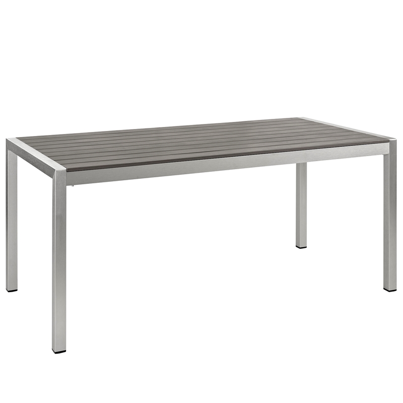 Pemberly Row 7-Piece Outdoor Patio Wood and Aluminum Dining Set in Silver/Black