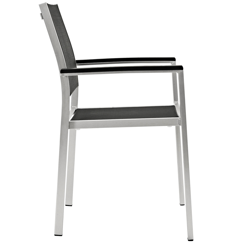 Pemberly Row 7-Piece Outdoor Patio Wood and Aluminum Dining Set in Silver/Black