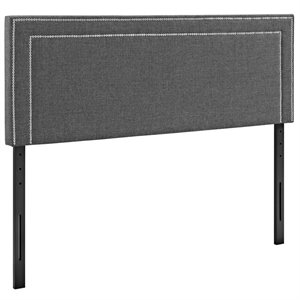 Pemberly Row Queen Upholstered Polyester Fabric Headboard in Gray