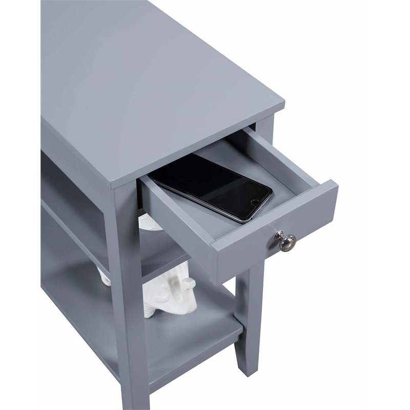 Pemberly Row Three Tier End Table With Drawer in Gray Wood Finish