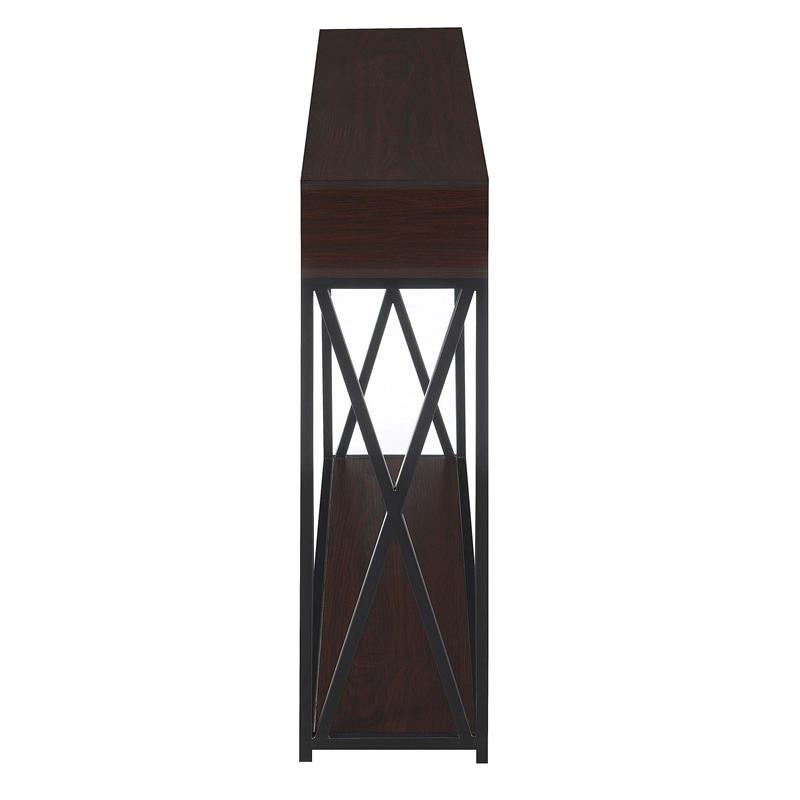 Pemberly Row Deluxe 2 Tier Console Table in Espresso Wood Finish and Black Frame