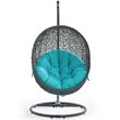 Pemberly Row Steel Rattan Outdoor Patio Swing Chair with Stand in Gray/Turquoise