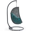 Pemberly Row Steel Rattan Outdoor Patio Swing Chair with Stand in Gray/Turquoise