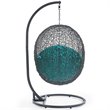 Pemberly Row Steel Rattan Outdoor Patio Swing Chair with Stand in Gray/Turquoise