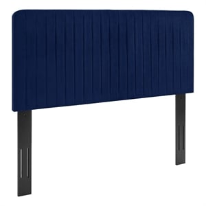 Pemberly Row Channel Tufted Velvet King/California King Headboard in Navy