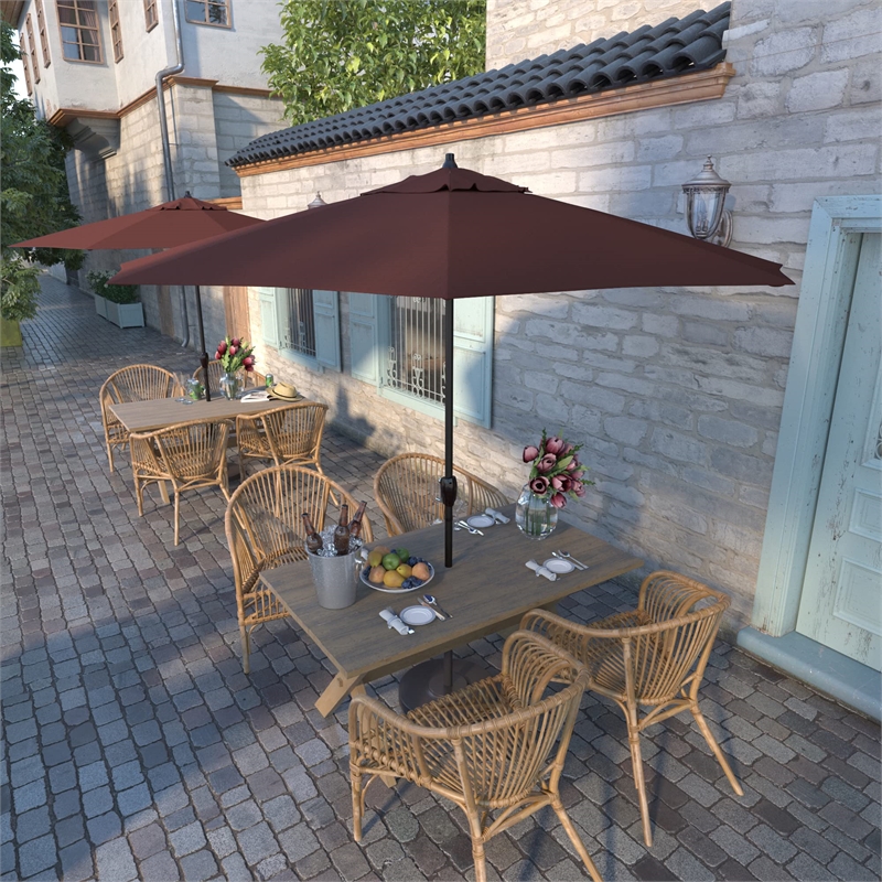 Pemberly Row 9' Olefin Tilt Crank Lift Patio Umbrella in Adobe