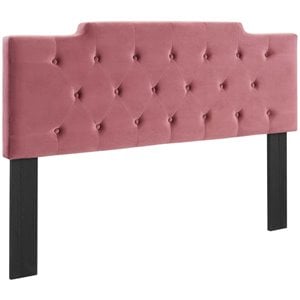 Pemberly Row Tufted King/California King Velvet Headboard in Dusty Rose