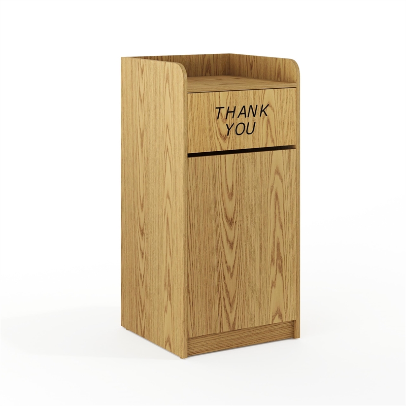 Pemberly Row Contemporary Wood Tray Top Receptacle in Oak Finish