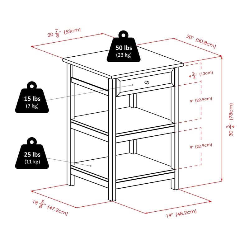 Pemberly Row 2 Shelf Transitional Wooden Printer Stand in White
