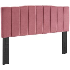 Pemberly Row Channel Tufted King/California King Velvet Headboard - Dusty Rose