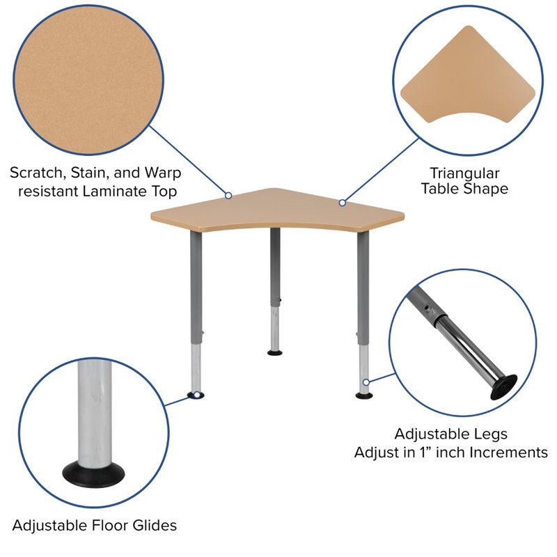 Pemberly Row Triangonal Collaborative Adjustable Student Desk in Natural