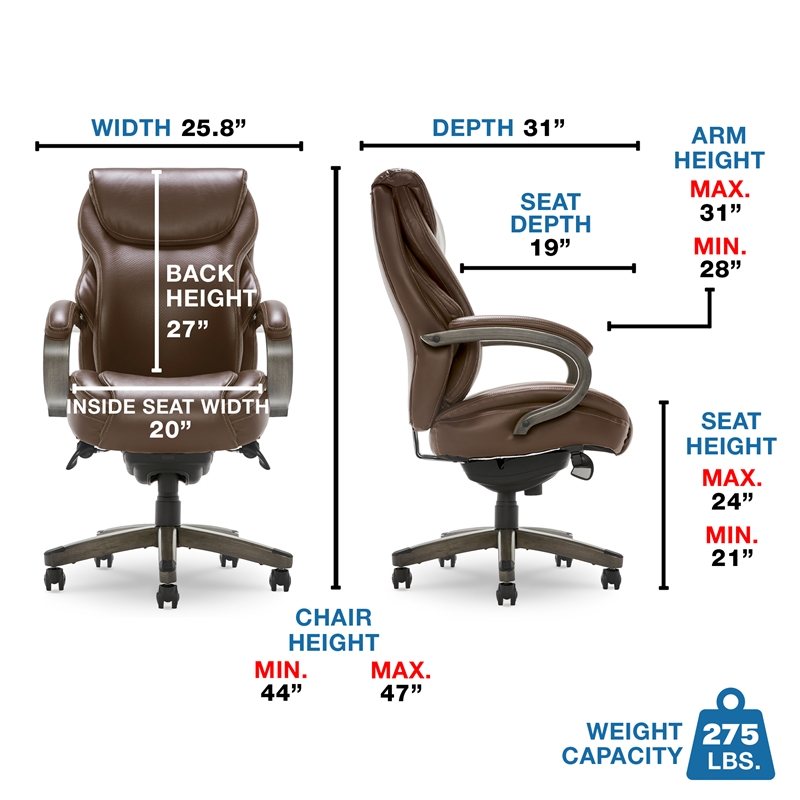 Pemberly Row Executive Office Chair with AIR Lumbar Technology Brown