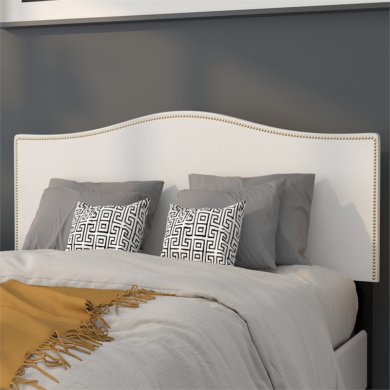 Pemberly Row Contemporary Upholstered Full Panel Headboard in White