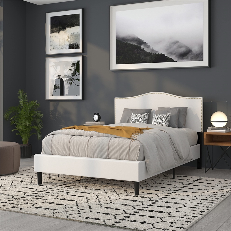 Pemberly Row Contemporary Upholstered Full Panel Headboard in White