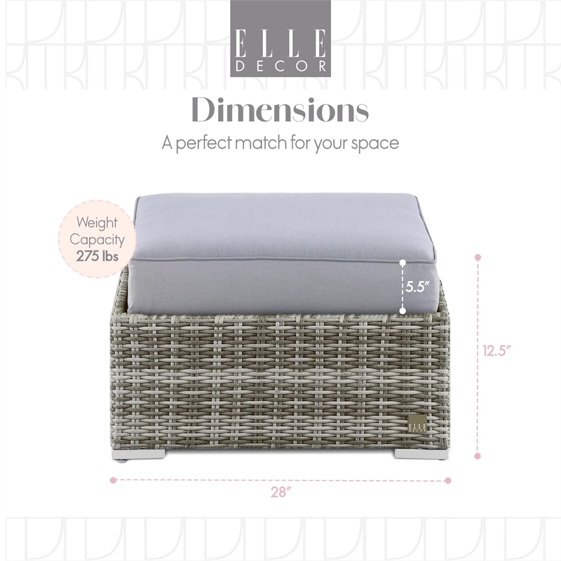 Pemberly Row Contemporary Outdoor Ottoman with Cushion in Gray