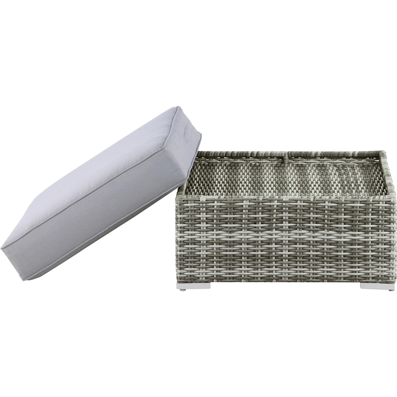 Pemberly Row Contemporary Outdoor Ottoman with Cushion in Gray