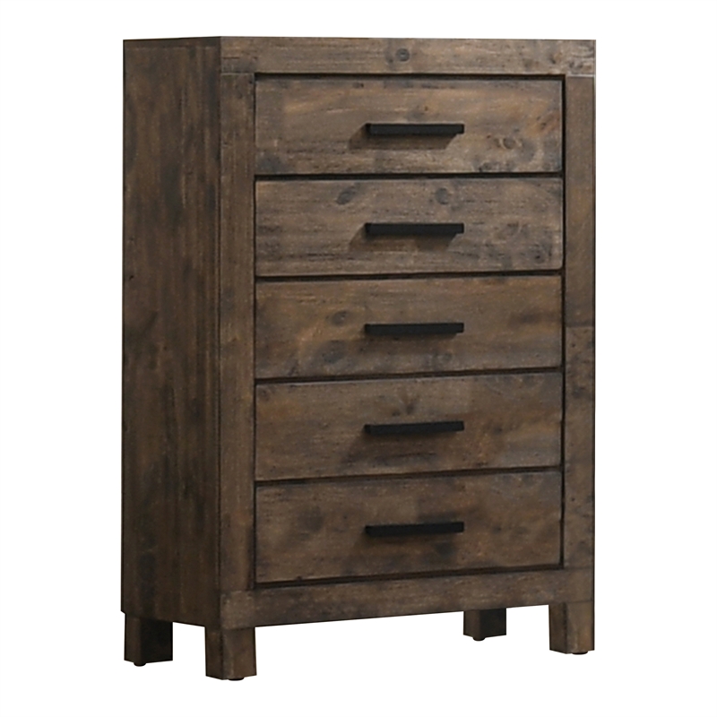 Pemberly Row 5-piece Eastern King Wood Bedroom Set in Rustic Golden Brown