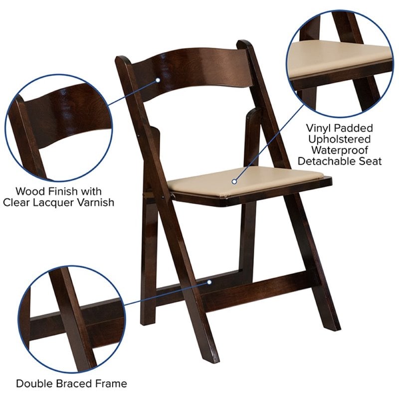 Pemberly Row Wooden Vinyl Seat Folding Chair in Fruitwood (Set of 2)