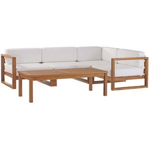 Pemberly Row 5-Piece Teak Wood Patio Sectional Sofa Set in Natural and White