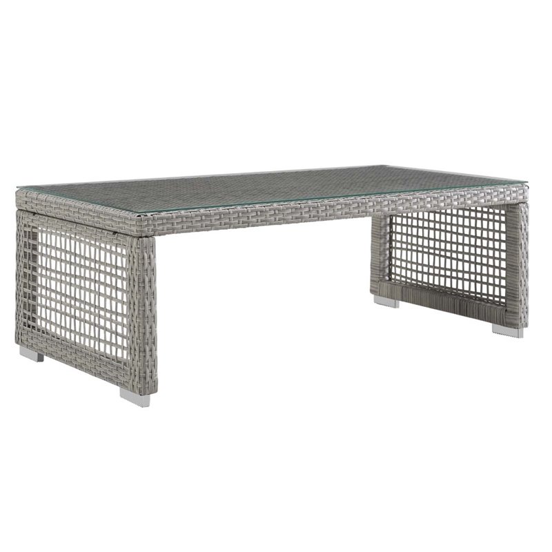 Pemberly Row 6-Piece Outdoor Patio Wicker Rattan Set in Gray/White