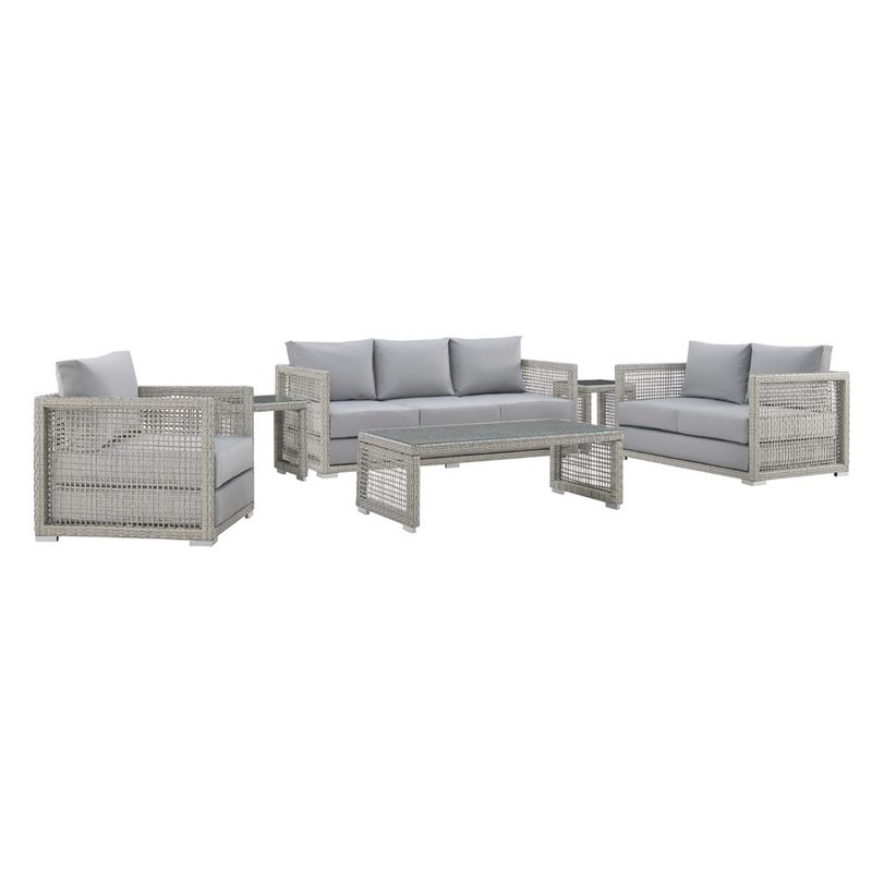 Pemberly Row 6-Piece Outdoor Patio Wicker Rattan Set in Gray Finish
