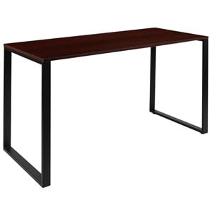 Pemberly Row 55&quot Industrial Wood Top Writing Desk in Mahogany