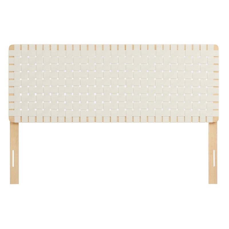 Pemberly Row Weave Vegan Leather Queen Headboard in Natural Beige